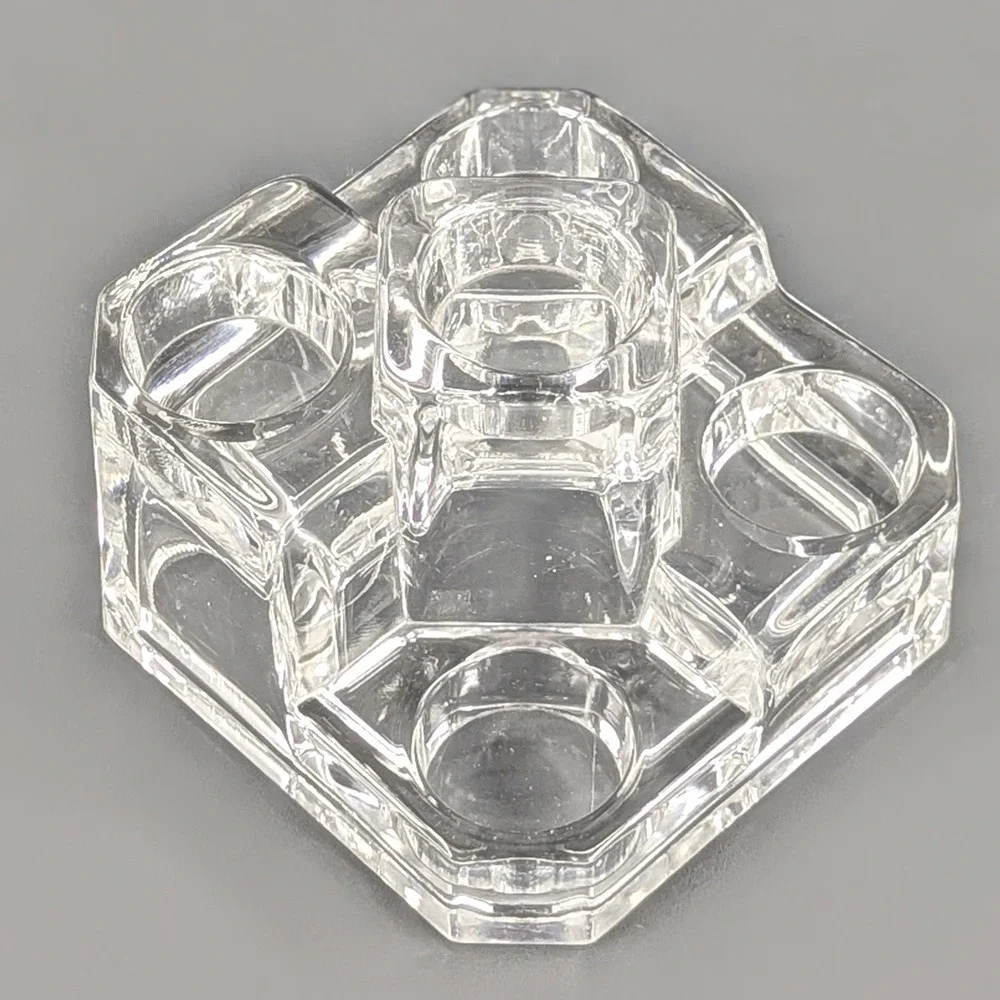 Heavy Clear Glass 5 Tiered Votive Taper Candle Holder Brutalist Geometric 6x6x4